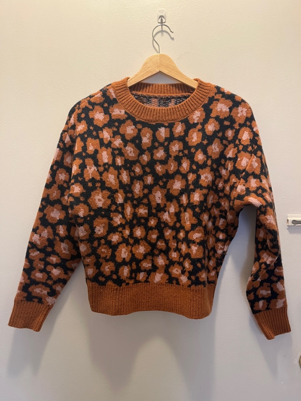 Ann Taylor Rust and Black Floral Crewneck Sweater